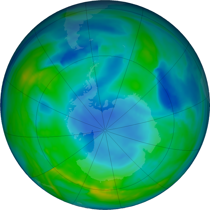 Antarctic ozone map for 04 June 2020
